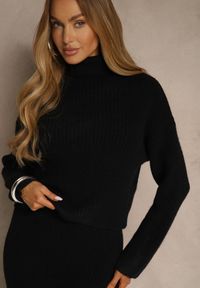 Renee - Czarny Dzianinowy Komplet z Bawełną i Wełną Dopasowana Sukienka i Golf Reinissa. Kolor: czarny. Materiał: dzianina, wełna, bawełna #4
