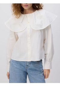 Reserved - Koszula z ozdobnym kołnierzem - złamana biel. Materiał: bawełna, tkanina #1