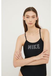 Nike jednoczęściowy strój kąpielowy Cutout kolor czarny miękka miseczka. Kolor: czarny. Materiał: poliester, skóra
