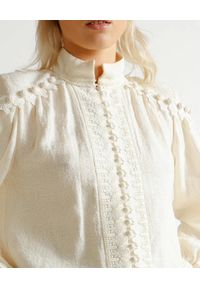 IXIAH AUSTRALIA - Kremowa koszula z lnu. Kolor: beżowy. Materiał: len. Długość: długie. Wzór: haft, aplikacja, koronka