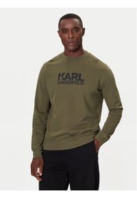 Karl Lagerfeld - KARL LAGERFELD Bluza 705091 554917 Zielony Regular Fit. Typ kołnierza: dekolt w karo. Kolor: zielony. Materiał: bawełna