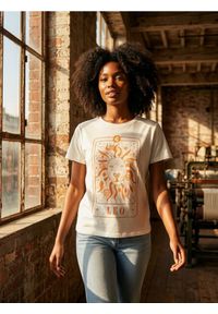 Sinsay - Bawełniana koszulka z nadrukiem - kremowy. Kolor: kremowy. Materiał: bawełna. Wzór: nadruk #1