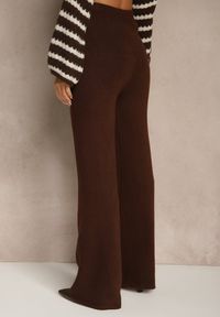 Renee - Brązowe Dzianinowe Spodnie Wide Leg z Ociepleniem Miosea. Okazja: do domu, na spacer, na co dzień. Kolor: brązowy. Materiał: dzianina. Styl: casual, elegancki #5