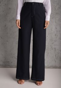 Renee - Granatowy Garniturowy Komplet Spodnie o Szerokim Kroju i Kamizelka z Paskiem Danynril. Kolor: niebieski #3