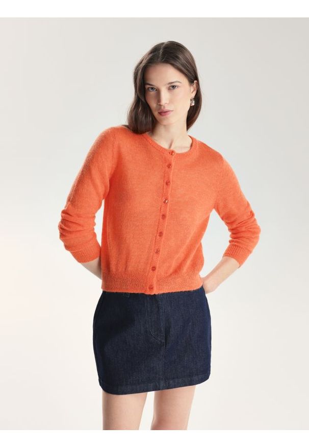 Reserved - Kardigan z wełną alpaki - pomarańczowy. Kolor: pomarańczowy. Materiał: wełna