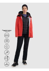 4f - 4F Kurtka trekkingowa przeciwdeszczowa membrana 20000+ damska - pomarańczowa M. Kolor: pomarańczowy. Materiał: materiał. Długość rękawa: raglanowy rękaw. Technologia: Primaloft. Długość: długie. Sport: wspinaczka, turystyka piesza #2