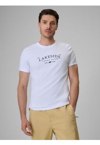 4f - 4F T-shirt regular z nadrukiem męski - biały M. Okazja: na co dzień. Kolor: biały. Materiał: bawełna, dzianina. Wzór: nadruk. Styl: casual, klasyczny, sportowy #1