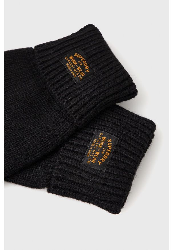 Superdry Rękawiczki wełniane męskie kolor czarny. Kolor: czarny. Materiał: wełna