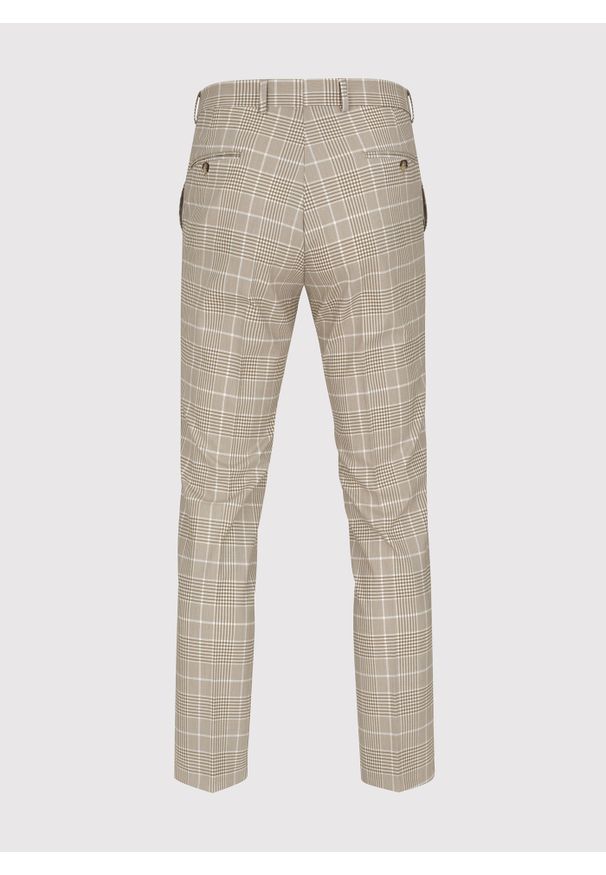 Pako Lorente - PAKO LORENTE – Beżowe spodnie męskie w kratę. Kolor: beżowy. Materiał: poliester, elastan, wiskoza