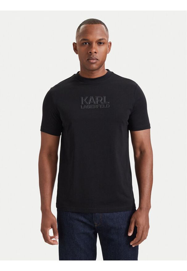 Karl Lagerfeld - KARL LAGERFELD T-Shirt 755073 564250 Czarny Regular Fit. Typ kołnierza: dekolt w karo. Kolor: czarny. Materiał: bawełna