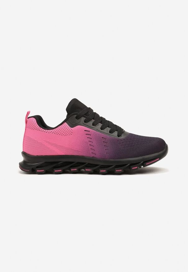 Born2be - Czarno-Fuksjowe Buty Sportowe Sneakersy z Tłoczoną Podeszwą Leathrose. Okazja: na co dzień. Zapięcie: sznurówki. Kolor: czarny. Materiał: jeans. Sezon: lato, wiosna