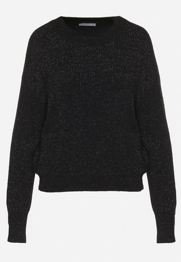 Born2be - Czarny Sweter z Wiskozą i Metaliczną Nitką Zakończony Ściągaczami Liassanne. Okazja: na co dzień. Kolor: czarny. Materiał: wiskoza. Styl: elegancki, casual, klasyczny