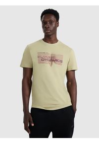 4f - 4F T-shirt regular z nadrukiem męski - khaki XXL. Okazja: na co dzień, do pracy, na spacer. Kolor: brązowy, oliwkowy, wielokolorowy. Materiał: jeans, dzianina, bawełna, dresówka, materiał. Wzór: nadruk. Styl: casual, klasyczny #1