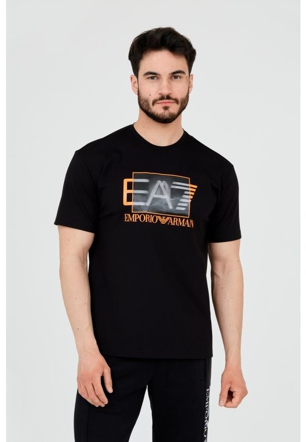 EA7 Emporio Armani - EA7 Męski czarny t-shirt z holograficznym logo, Rozmiar S. Kolor: czarny