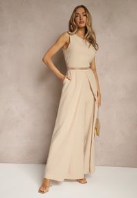 Renee - Beżowy Kombinezon Bez Rękawów z Nogawkami Wide Leg Noreldi. Okazja: na co dzień. Kolor: beżowy. Długość rękawa: bez rękawów. Styl: elegancki, casual #5