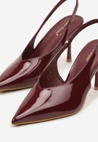 Renee - Bordowe Lakierowane Sandały na Szpilce Typu Slingback Addoxie. Okazja: na co dzień, na spacer. Kolor: czerwony. Materiał: lakier. Obcas: na szpilce. Styl: elegancki, casual. Wysokość obcasa: średni