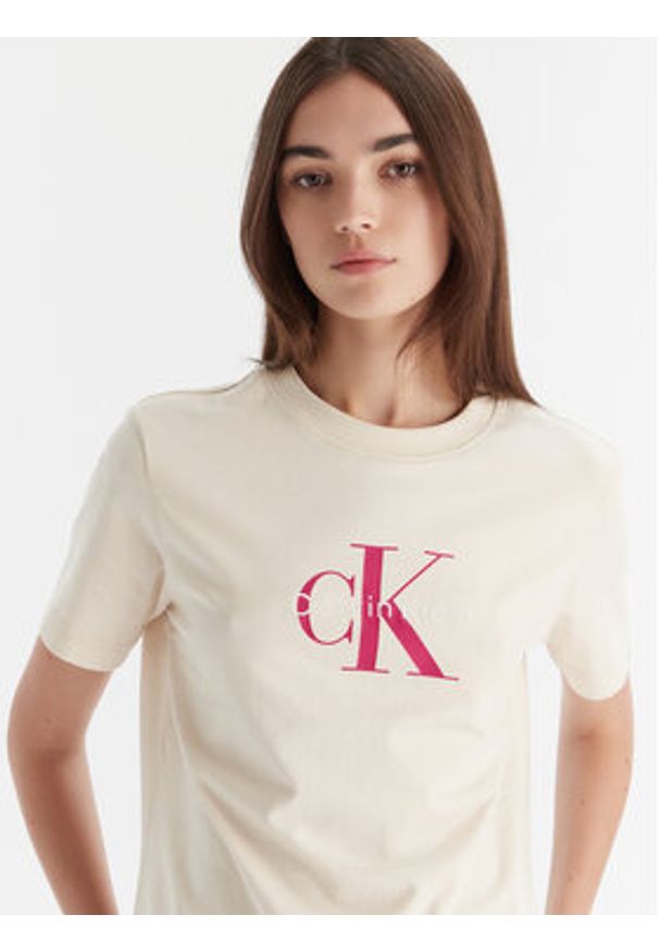 Calvin Klein Jeans T-Shirt Hero LV047B865G Beżowy Regular Fit. Kolor: beżowy. Materiał: bawełna