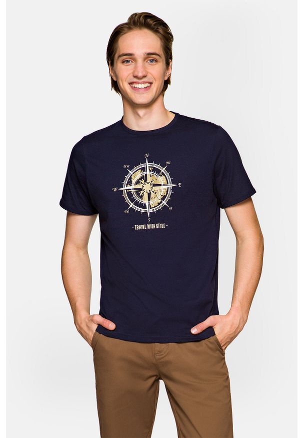 Lancerto - Koszulka Granat Jaxon. Materiał: bawełna, włókno. Wzór: nadruk, aplikacja. Styl: klasyczny