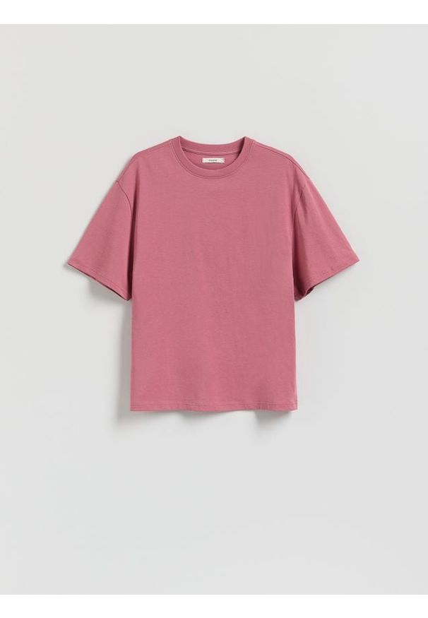 Reserved - Bawełniany t-shirt oversize - jasnofioletowy. Kolor: fioletowy. Materiał: bawełna