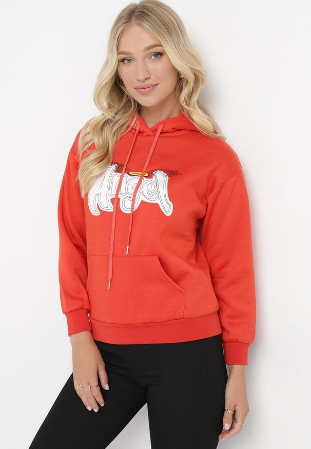 Born2be - Pomarańczowa Bluza Ocieplona z Kapturem i Nadrukiem Wesa. Okazja: na co dzień. Typ kołnierza: kaptur. Kolor: pomarańczowy. Materiał: jeans, polar. Wzór: nadruk. Styl: casual, klasyczny