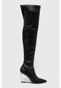 Karl Lagerfeld kozaki ICE WEDGE damskie kolor czarny na koturnie KL34680. Kolor: czarny. Szerokość cholewki: normalna. Obcas: na koturnie #1
