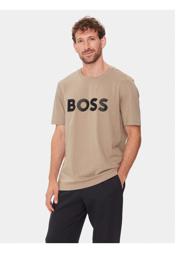 BOSS - Boss T-Shirt Tee 1 50512866 Beżowy Regular Fit. Kolor: beżowy. Materiał: bawełna