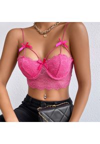 Intica - Biustonosz koronkowy bez fiszbin z kokardkami Hayriye. Kolor: czerwony. Materiał: koronka. Wzór: koronka #3