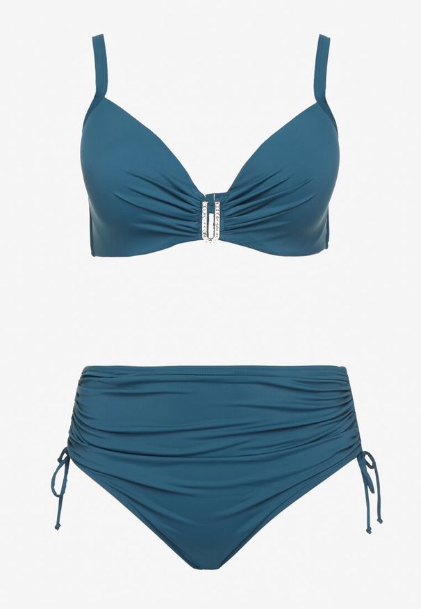 Born2be - Ciemnozielone Bikini Biustonosz z Marszczeniem i Majtki Figi ze Ściągaczami Kinevia. Kolekcja: plus size. Kolor: zielony