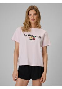 4f - 4F T-shirt loose z nadrukiem damski - różowy XS. Okazja: na co dzień. Kolor: różowy. Materiał: materiał, bawełna, dzianina. Wzór: nadruk. Styl: casual #1