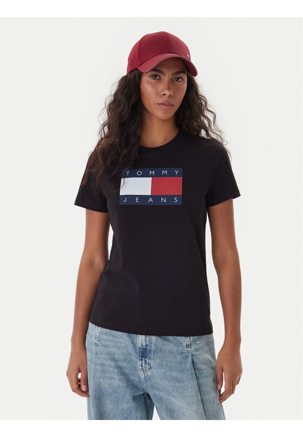 Tommy Jeans T-Shirt Flag DW0DW22562 Czarny Regular Fit. Kolor: czarny. Materiał: bawełna