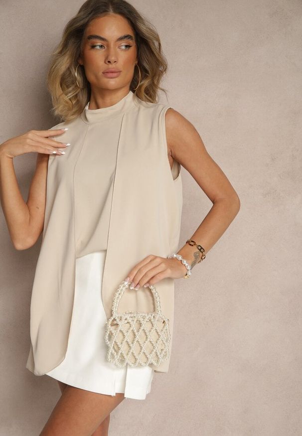 Renee - Beżowa Bluzka o Asymetrycznym Kroju Fadeselle. Okazja: na co dzień. Kolor: beżowy. Materiał: skóra. Wzór: kolorowy. Styl: casual