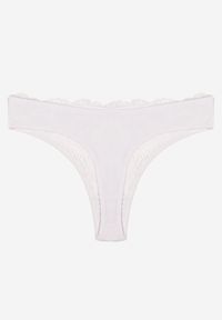 Born2be - Białe Koronkowe Majtki Stringi z Bawełny Venalora. Kolor: biały. Materiał: bawełna, koronka #2