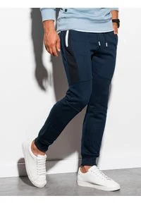Ombre Clothing - Spodnie męskie dresowe joggery P903 - granatowe - XL. Kolor: niebieski. Materiał: dresówka