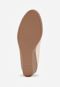 Renee - Złote Czółenka Vices ze Skórzaną Wkładką na Plecionym Koturnie Serapne. Kolor: złoty. Materiał: skóra. Obcas: na koturnie. Styl: klasyczny #9