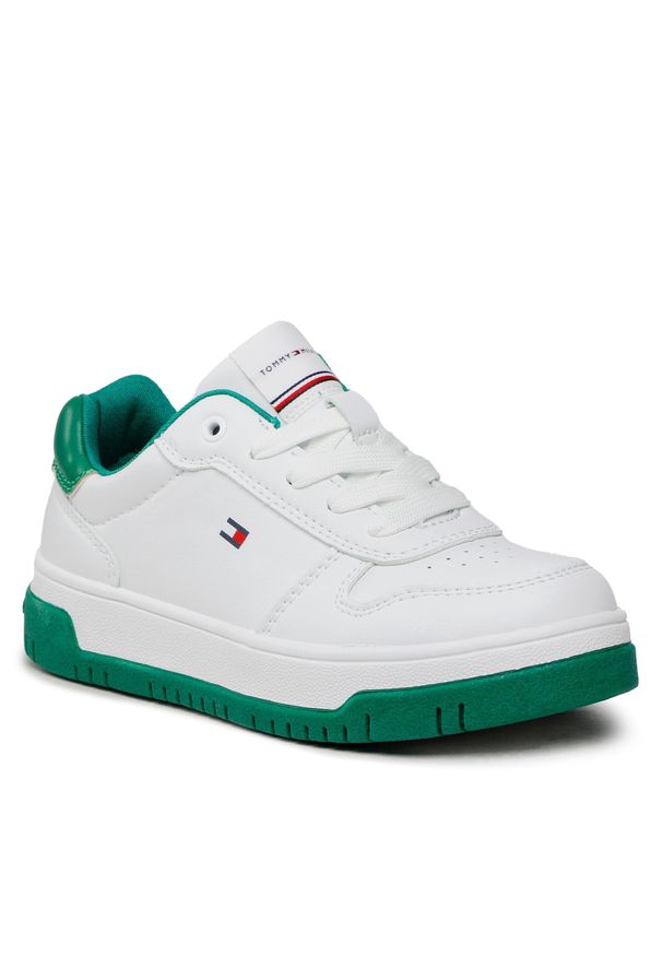 TOMMY HILFIGER - Sneakersy Tommy Hilfiger Low Cut Lace-Up Sneaker T3X9-32871-1355 M White/Green X165. Kolor: biały. Materiał: skóra