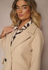 Renee - Jasnobeżowy Płaszcz Dwurzędowy Długi Tadde. Kolor: beżowy. Długość: długie #4