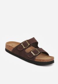 Renee - Brązowe Zamszowe Klapki Klasyczne z Regulowanymi Paskami ze Sprzączkami Shirinixis. Okazja: na co dzień. Kolor: brązowy. Materiał: zamsz. Wzór: paski. Sezon: lato. Styl: klasyczny #7