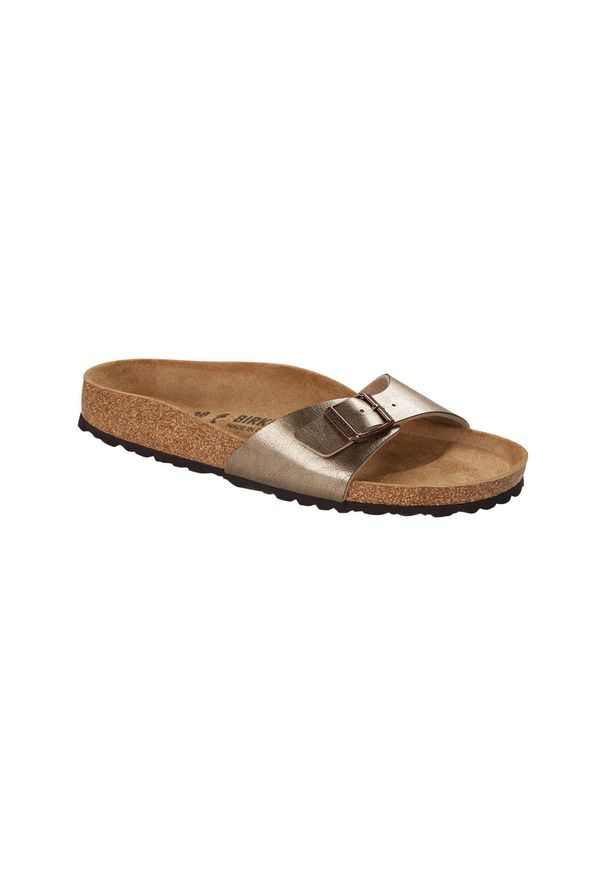 Klapki damskie Birkenstock Madrid Big Buckle. Okazja: na co dzień. Kolor: brązowy. Materiał: materiał, syntetyk. Styl: elegancki, casual