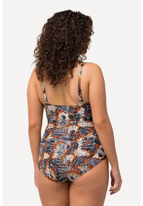ULLA POPKEN - Damski Kostium kąpielowy drapowany miękkie miseczki koraliki. Kolekcja: plus size. Kolor: czarny. Materiał: elastan, poliamid, materiał
