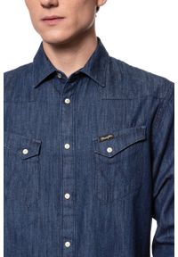 Wrangler - KOSZULA JEANSOWA MĘSKA WRANGLER L/S WESTERN SHIRT DARK INDIGO W5870O61E. Materiał: jeans. Długość rękawa: długi rękaw. Długość: długie. Wzór: jednolity. Styl: elegancki #9