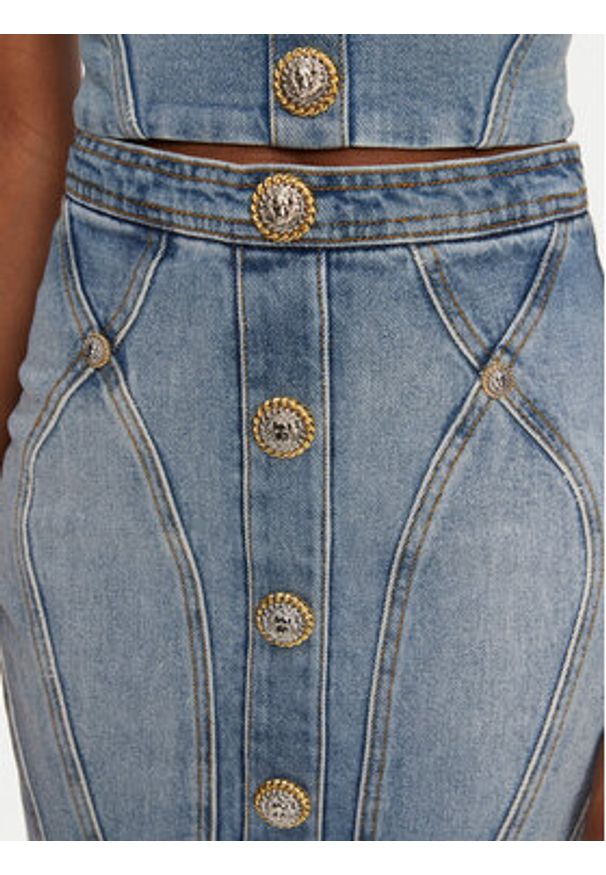 Balmain Spódnica jeansowa DF1LBA22DE53 Niebieski Slim Fit. Kolor: niebieski. Materiał: bawełna