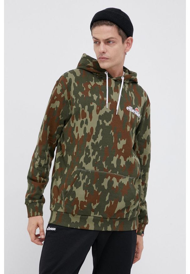 Ellesse Bluza męska kolor zielony z kapturem wzorzysta. Okazja: na co dzień. Typ kołnierza: kaptur. Kolor: zielony. Materiał: dzianina, bawełna. Styl: casual