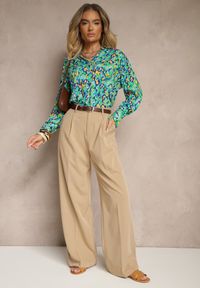 Renee - Zielona Koszula w Abstrakcyjny Print z Rękawami z Możliwością Podpięcia Ridirea. Okazja: na co dzień. Kolor: zielony. Materiał: jeans. Wzór: nadruk. Styl: elegancki, casual #3