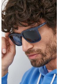 Armani Exchange okulary przeciwsłoneczne męskie kolor granatowy. Kształt: prostokątne. Kolor: niebieski. Materiał: materiał #7