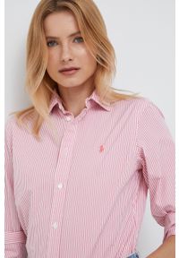 Polo Ralph Lauren koszula bawełniana 211784161030 damska kolor różowy regular z kołnierzykiem klasycznym. Typ kołnierza: kołnierzyk klasyczny, polo. Kolor: różowy. Materiał: bawełna. Styl: klasyczny #3
