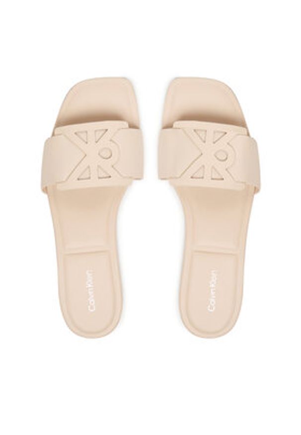 Calvin Klein Klapki Square Flat Sandal Emblem HW0HW03128 Écru. Kolor: kremowy. Materiał: skóra