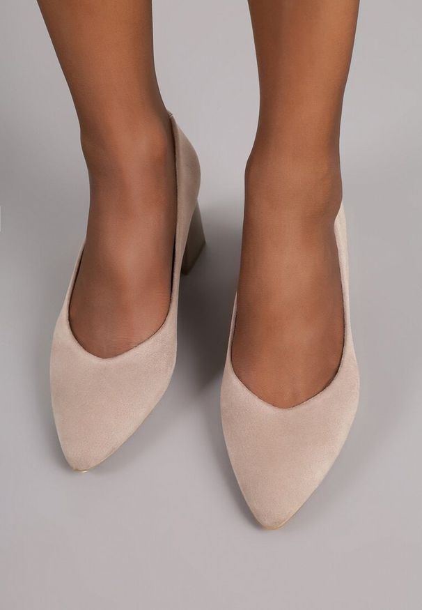 Renee - Ciemnobeżowe Czółenka Vices na Stożku z Wkładką ze Skóry Naturalnej Esande. Okazja: na wesele, na ślub cywilny, na imprezę. Kolor: beżowy. Materiał: skóra. Obcas: na stożku. Styl: wizytowy, klasyczny. Wysokość obcasa: średni