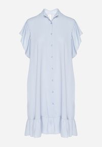 Born2be - Jasnoniebieska Sukienka Koszulowa z Guzikami i Falbankami Tenalena. Okazja: na co dzień. Typ kołnierza: kołnierz z falbankami. Kolor: niebieski. Typ sukienki: koszulowe. Styl: elegancki, casual, sportowy #3