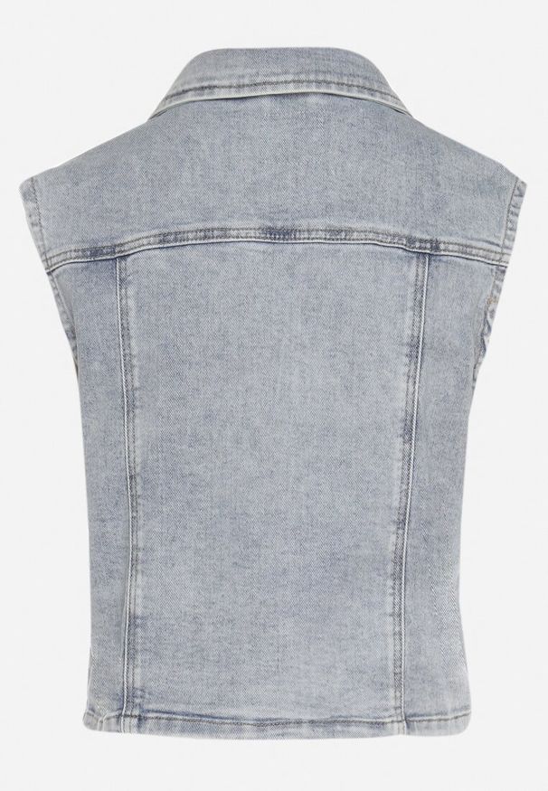 Born2be - Jasnoniebieska Bawełniana Jeansowa Kamizelka z Ozdobnymi Kieszeniami Yasmio. Okazja: na co dzień. Kolor: niebieski. Materiał: bawełna, jeans. Styl: casual
