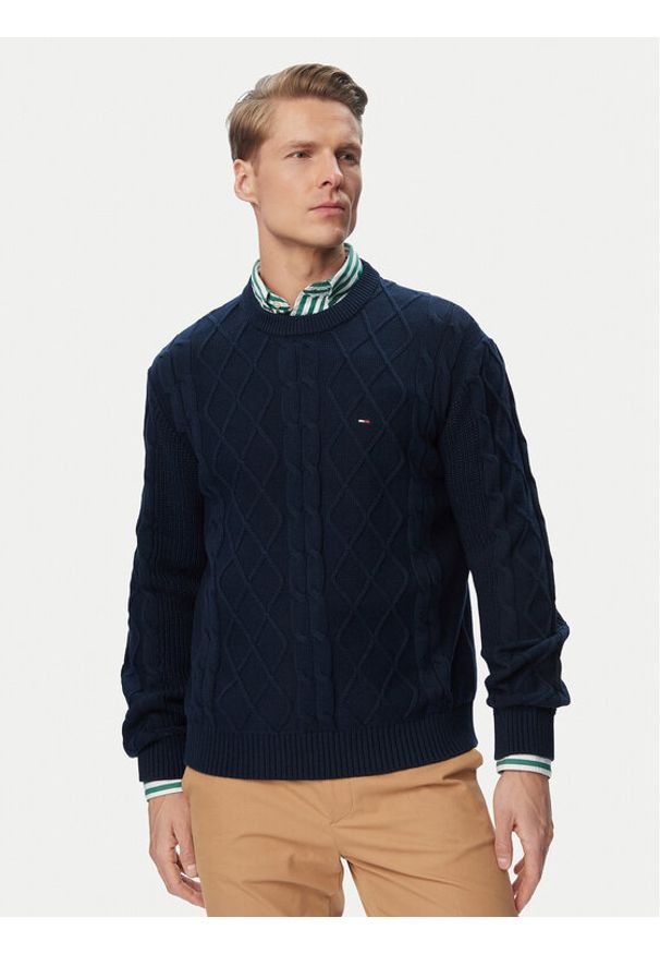 Tommy Jeans Sweter DM0DM23405 Granatowy Regular Fit. Kolor: niebieski. Materiał: bawełna